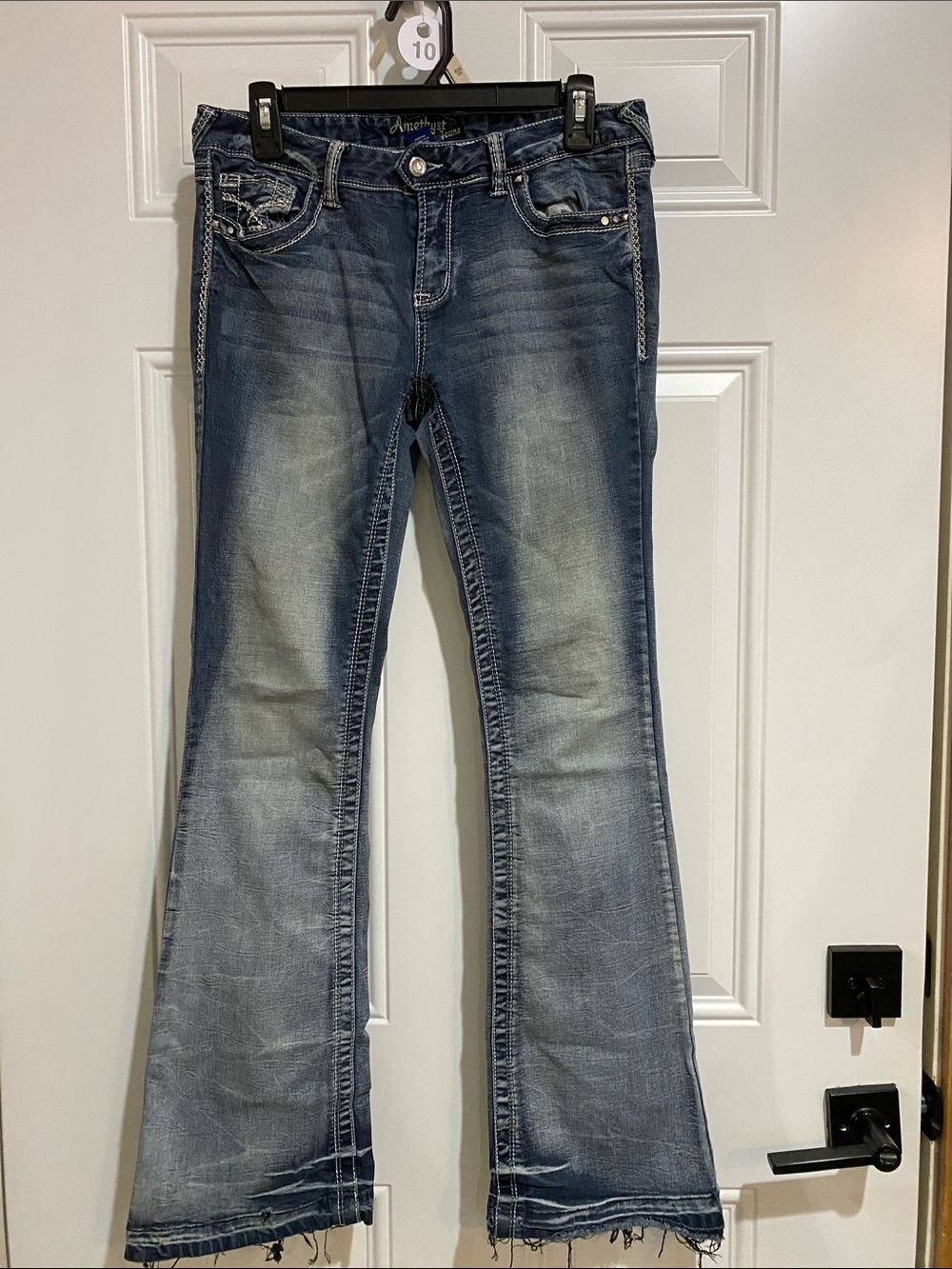 Amethyst Jeans Washed Blue Flare Jeans with Frayed Hem